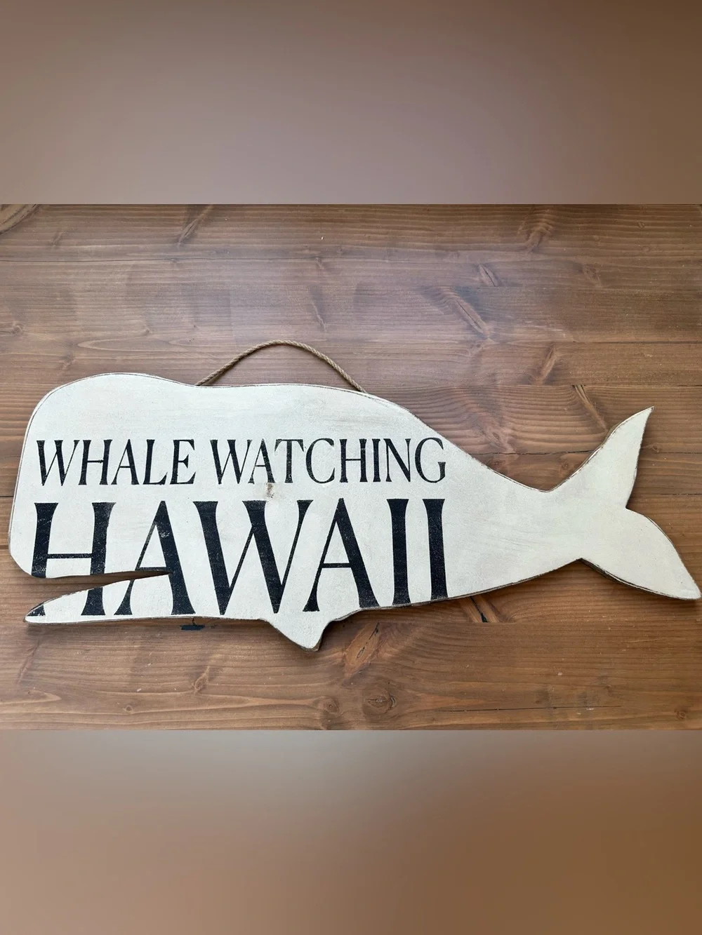 Whale Watching Hawaii Wood Wall Sign - Beige and Black